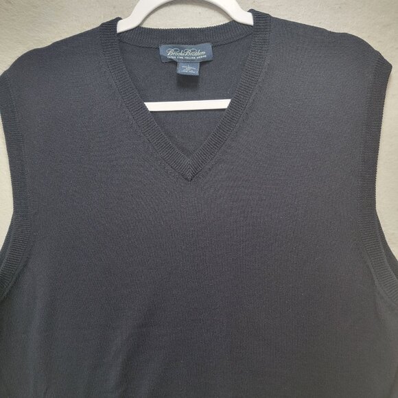 Brooks Brothers Sweater Vest Men L Merino Wool Knit Vneck Blue Preppy Office - Picture 3 of 9